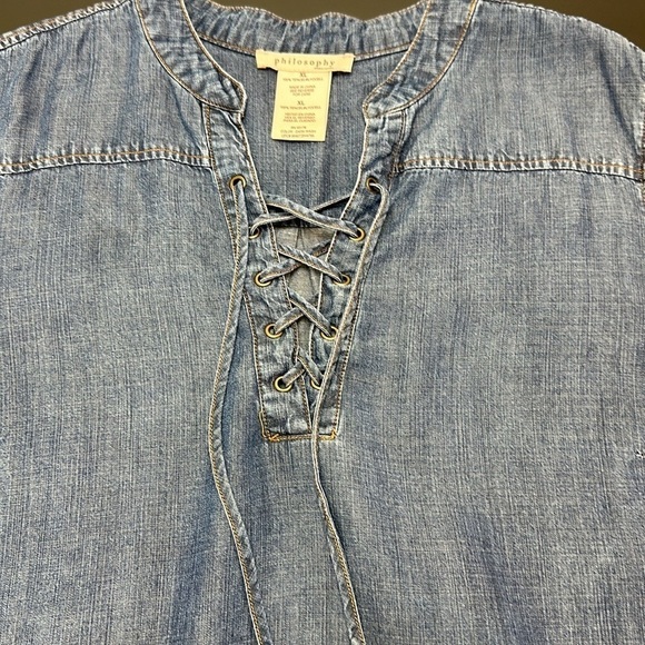 Philosophy 100% Tencel Lyocell Chambray Lace up Front Detail Dress XL Pockets - Picture 6 of 13